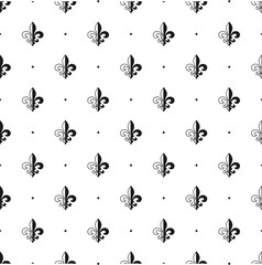 Fleur-de-lis seamless pattern. Vector illustration. Black white template. Floral texture. Elegant decoration, royal lily retro background.Design vintage for card, wallpaper, wrapping, textile.