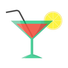 Cocktail in a Martini Glass with a Lemon Slice Icon Isolated