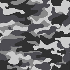Camouflage seamless pattern background. Classic clothing style masking camo repeat print. Black grey white colors winter ice texture. Design element. Vector illustration. - obrazy, fototapety, plakaty