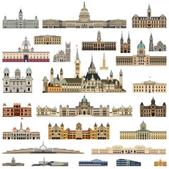 city halls, parliament houses and administrative buildings high detailed vector collection - obrazy, fototapety, plakaty