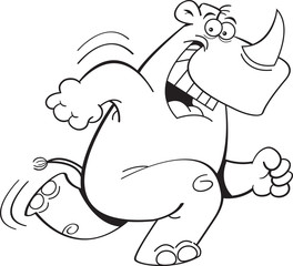 Cartoon illustration of a rhino kicking a soccer ball.