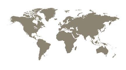 Fototapeta na wymiar Blank brown world map on isolated white background. World map ve