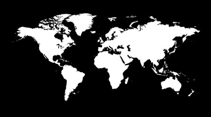 Fototapeta na wymiar Blank white world map on isolated black background. World map vector template for website, infographics. Flat Earth illustration.