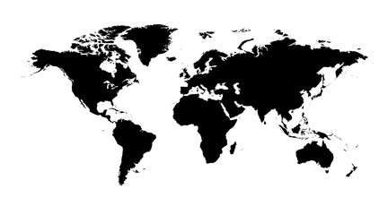 Blank black  world map on isolated white background. World map vector template for website, infographics. Flat Earth illustration.