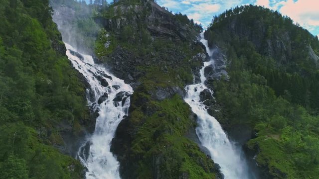 Aerial view of Latefossen waterfall in Norway