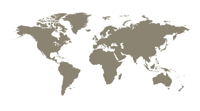 Blank brown world map on isolated white background. World map ve