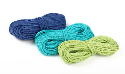 Three jute twine coil skeins isolated on white