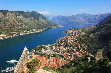 Fototapeta na wymiar View of Bay of Kotor old town from Lovcen mountain, Montenegro, Europe