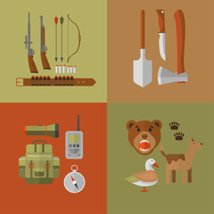 Banner of hunting equipment and gear for hunt.
