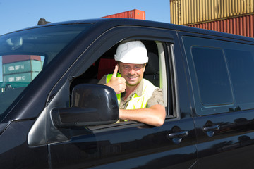 Technician construction driving van