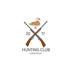Hunting label, badge, logo with  gun and duck. Hunter club.