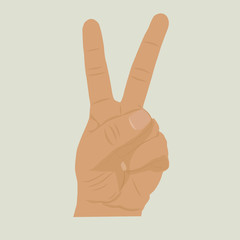Hand gesture peace sign, symbol. Sketch vector illustration Two fingers of a female hand and a man's. 