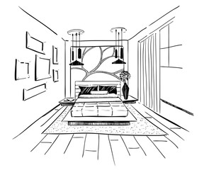 Graphical sketch of an interior bedroom.