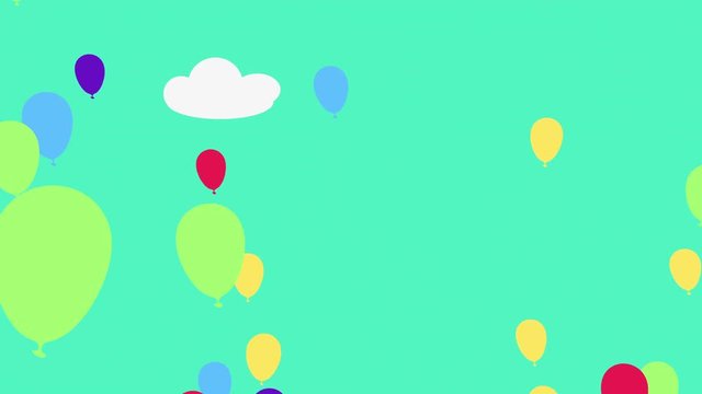 Colorful cartoon Balloons flying in slow motion, Festive and Party Video Background, Lots of colorful balloons rise up over blue background full hd and 4k. happy birthday card. children background