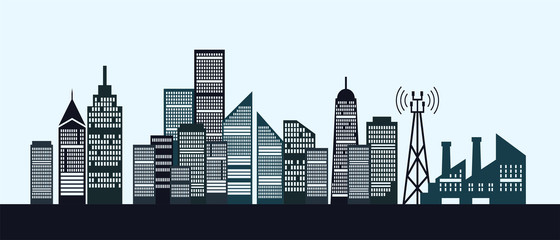 flat Building and City Illustration, Dark color