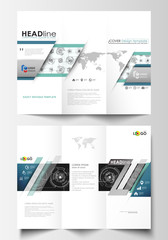 Futuristic abstract vector background. High tech design, connecting system. Science and technology concept. Tri-fold brochure business templates on both sides. Easy editable layouts.