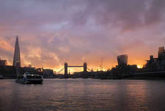 Silhouette of Tower Bridge London at Sunset