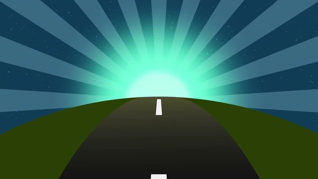 Animated road at night loop with space for your object, text or logo Seamlessly loop. Colorful cartoon nature background full hd and 4k. road to the moon.