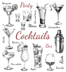 Foto op Plexiglas Set sketch cocktails and alcohol drinks hand drawn illustration © martstudio