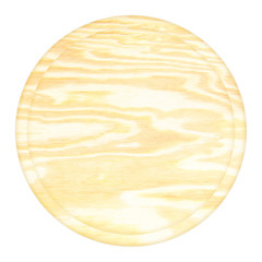 round wooden plate top view on white background