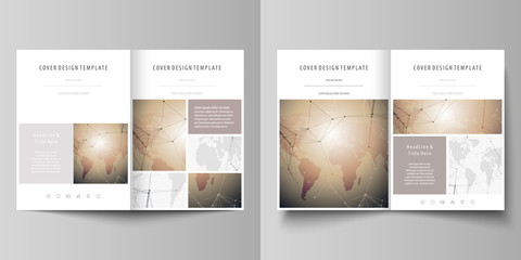 Global network connections, technology background with world map. The minimalistic vector illustration of editable layout of two A4 format modern covers design templates for brochure, flyer, report.