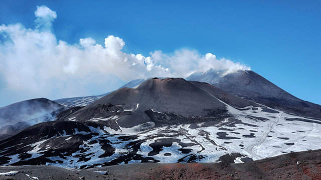 Active Craters In Winter Etna Park, Sicily