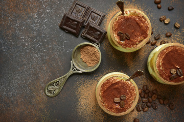 Tiramisu - traditional italian dessert.Top view.
