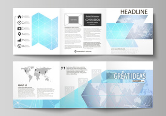 Polygonal texture. Global connections, futuristic geometric concept. The minimalistic vector illustration of editable layout. Two modern creative covers design templates for square brochure or flyer.