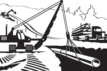 Construction of pipeline through mountain - vector illustration