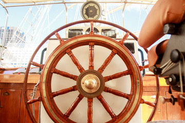 Old boat steering wheel from wood