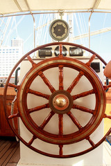 Old boat steering wheel from wood