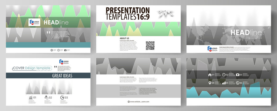 Rows of colored diagram with peaks of different height. The minimalistic abstract vector illustration of the editable layout of high definition presentation slides design business templates.