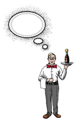 Cartoon image of waiter. An artistic freehand picture.