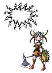 Cartoon image of female viking. An artistic freehand picture.