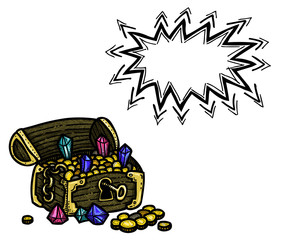 Cartoon image of treasure chest. An artistic freehand picture.