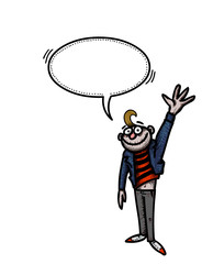 Cartoon image of waving man. An artistic freehand picture.