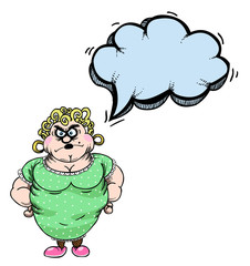 Cartoon image of annoyed woman. An artistic freehand picture.