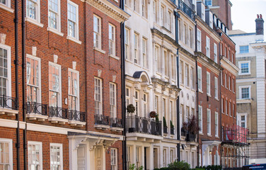 Naklejka premium Windows of the luxury apartments in Mayfair. Centre London residential buildings. 
