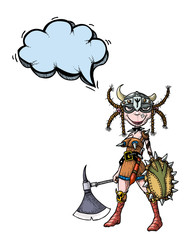 Cartoon image of female viking. An artistic freehand picture.