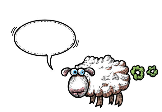 Cartoon image of farting sheep. An artistic freehand picture.