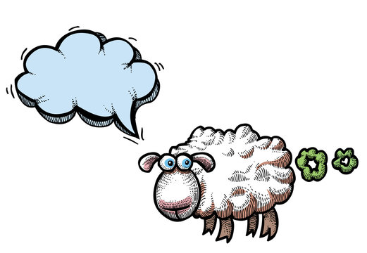 Cartoon image of farting sheep. An artistic freehand picture.