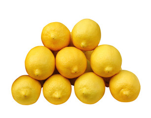 Pile of lemons isolated on white background
