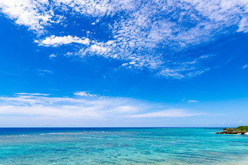 Sea, blue sky, landscape. Okinawa, Japan, Asia.
