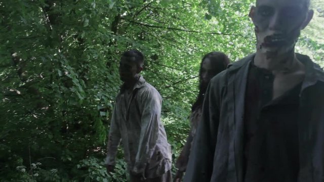 Zombies are walking through an abandoned village.