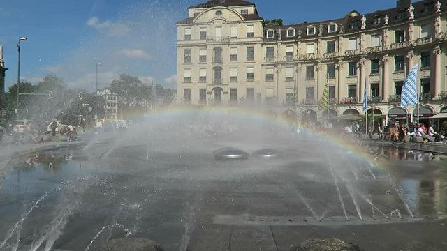 Munich Karlsplatz Fountain with Rainbow 2 09-22-2016