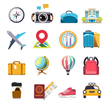 Colorful icon travel concept. Object element. Fresh day design. Happy funny trip.