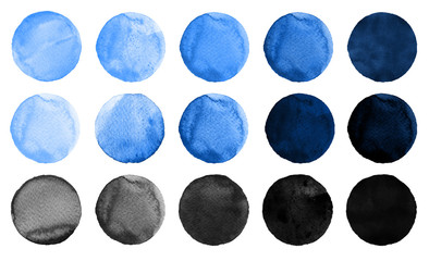 Set of colorful watercolor circles isolated on white.
