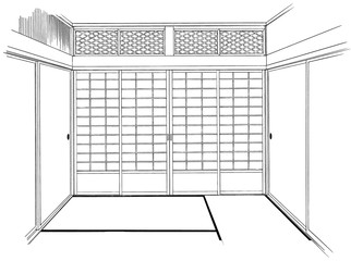 漫画風ペン画イラスト　和風