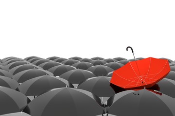 set of black umbrella with red in 3D rendering