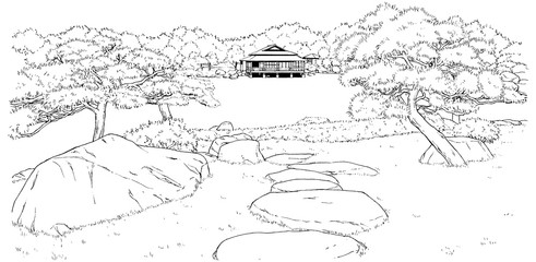 漫画風ペン画イラスト　和風